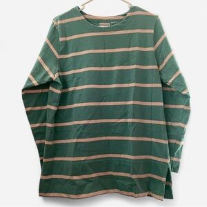 LL Bean Aqua Blue Striped Long Sleeved Sweater Top w/ Slits on bottom